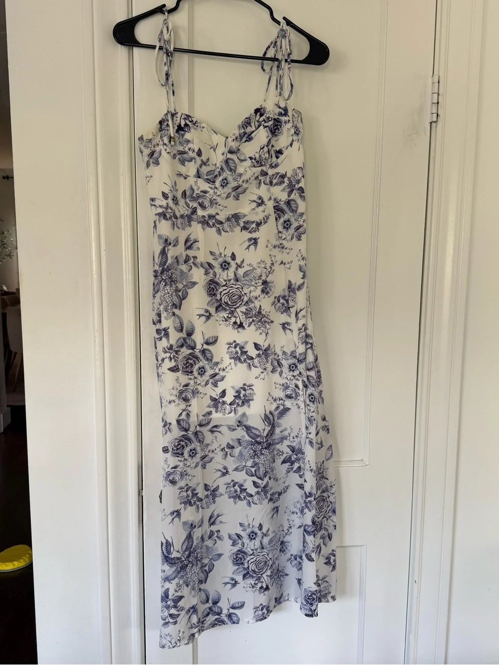 Petal & Pup White and Blue Floral Tie-Shoulder Midi Dress - Picture 1 of 8